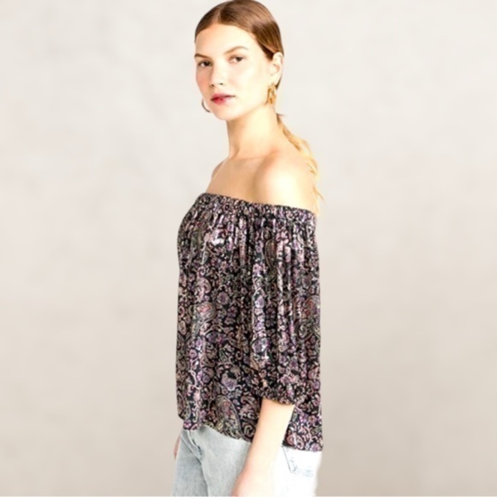 Ba&Sh womens Gustavo off the shoulder top blouse in noir paisley size 4